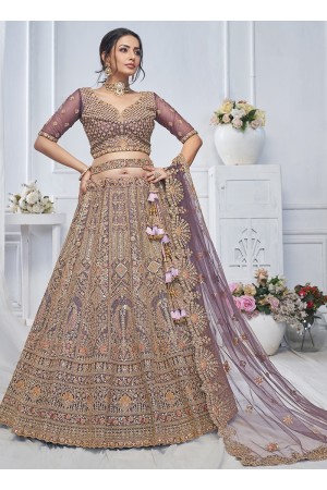 Purple Net Wedding Wear Embroidery Work Lehenga Choli KF03P
